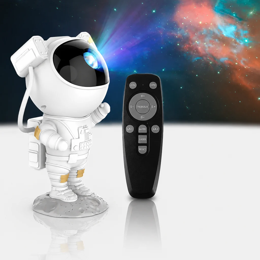 Astronaut galaxy star projector LED night light creating a colorful nebula and starry sky for bedroom, nursery and home decoration