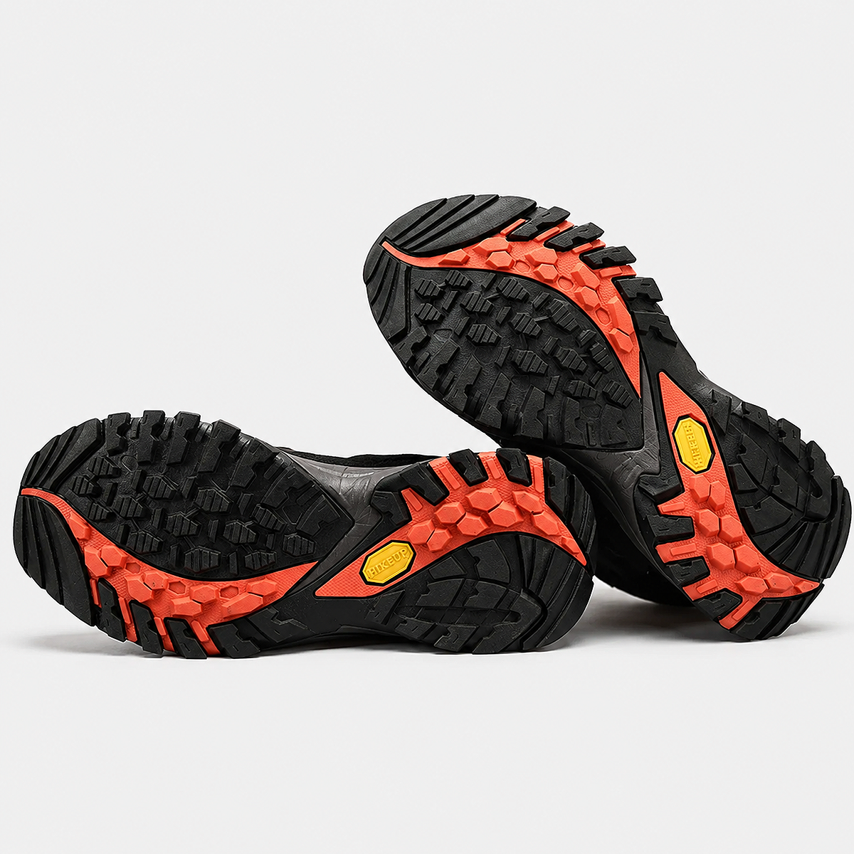 HIKEUP Men's High-Top Hiking Boots rugged red and black rubber outsole with deep traction lugs for hiking, trekking and outdoor adventures