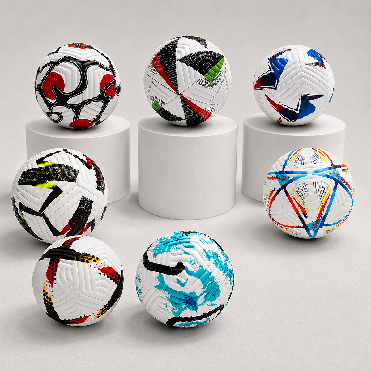 Alt: " Size 5 PU Soccer Ball for Training & Outdoor Play product image – Acuvick " Multiple Size 5 PU Soccer Balls arranged for football match practice and training