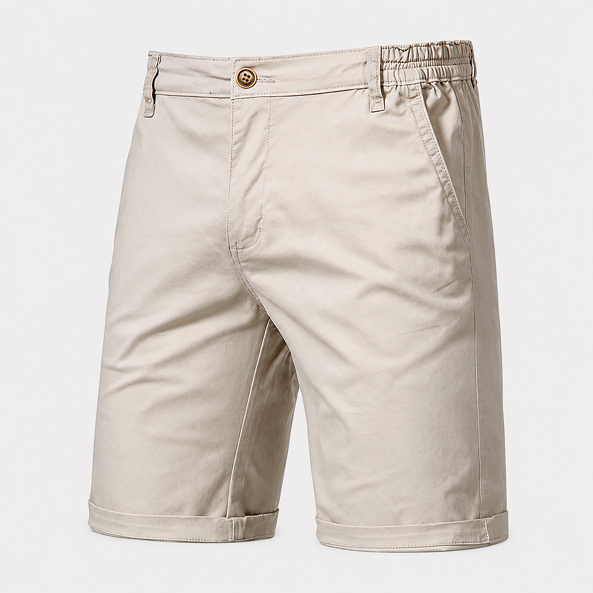 Alt: " Men's 100% Cotton Business Casual Shorts product image – Acuvick " Premium Men's Cotton Business Casual Shorts in Champagne with a lightweight breathable fabric, tailored fit, and versatile design for business casual and everyday wear.