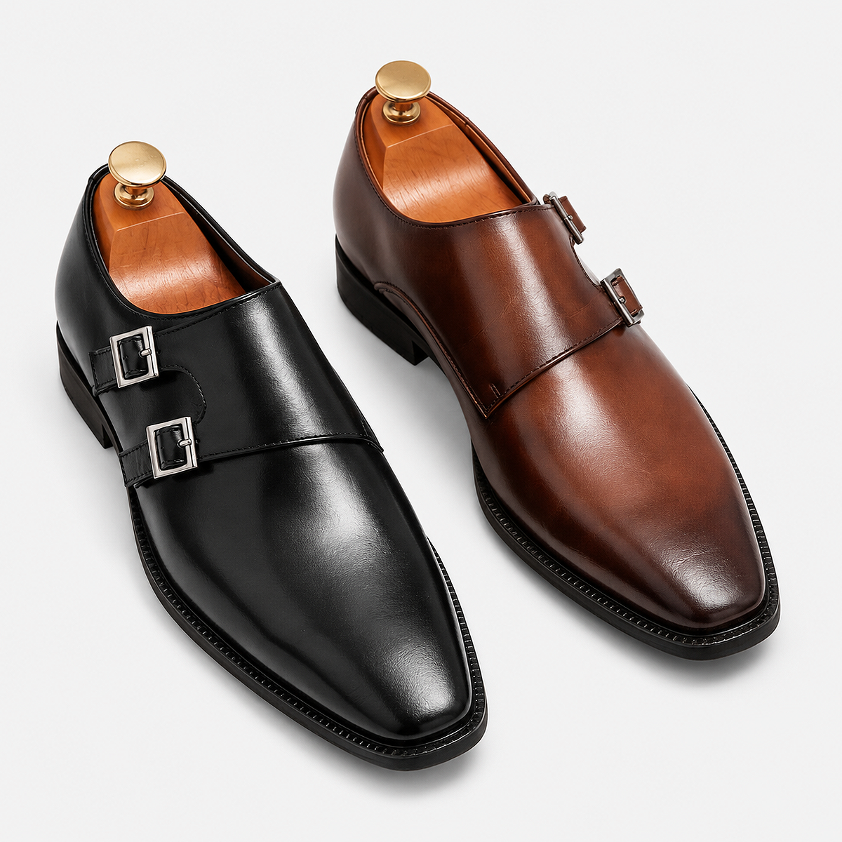 Alt: " Premium Men's Monk Strap Oxford Dress Shoes product image – Acuvick " Premium Men's Monk Strap Oxford Dress Shoes in Executive Black genuine leather formal office shoes with elegant buckle closure.