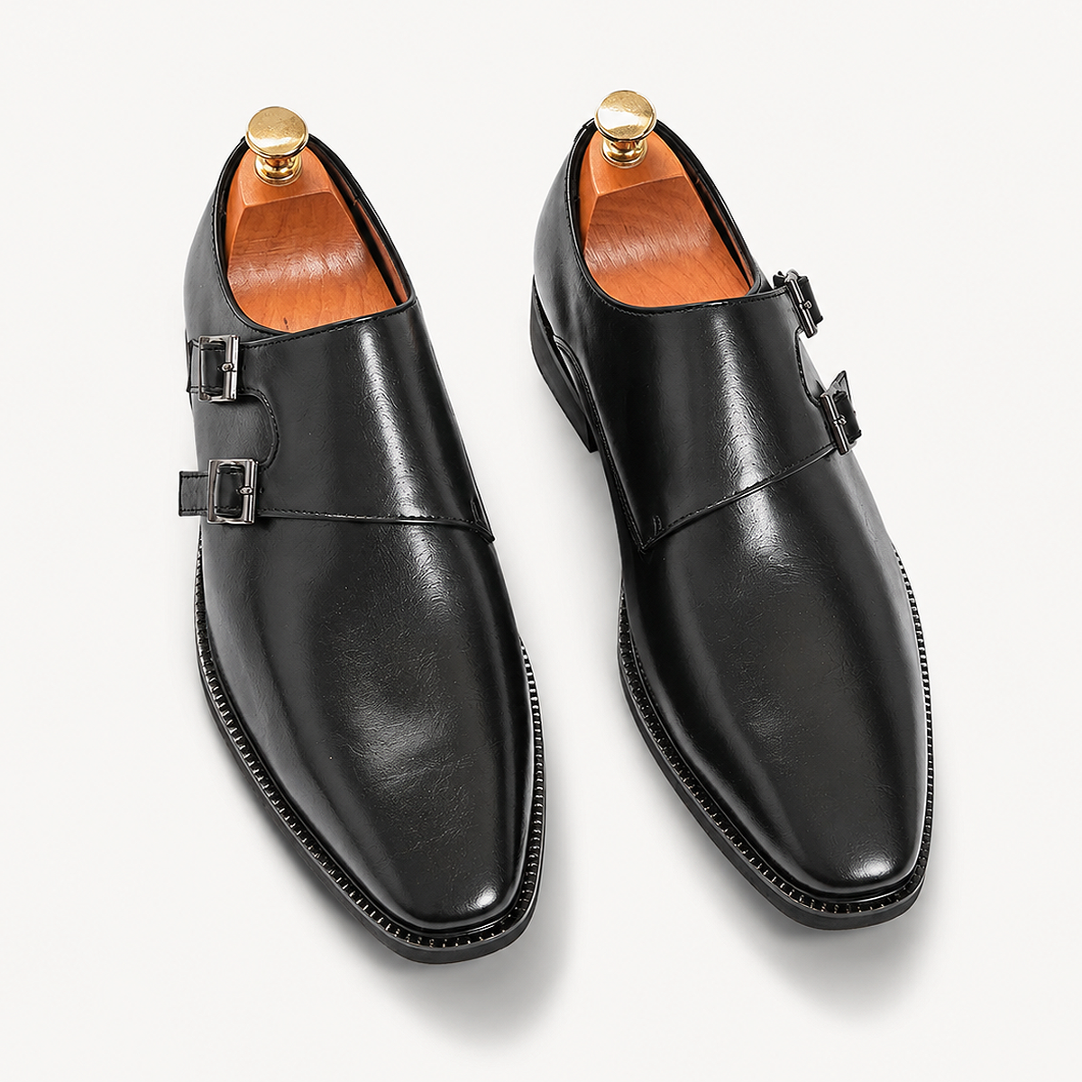 Alt: " Premium Men's Monk Strap Oxford Dress Shoes product image – Acuvick " Black Premium Men's Monk Strap Oxford Dress Shoes featuring a classic leather finish, elegant monk strap buckle, cushioned insole, and durable anti-slip sole for business and formal wear.