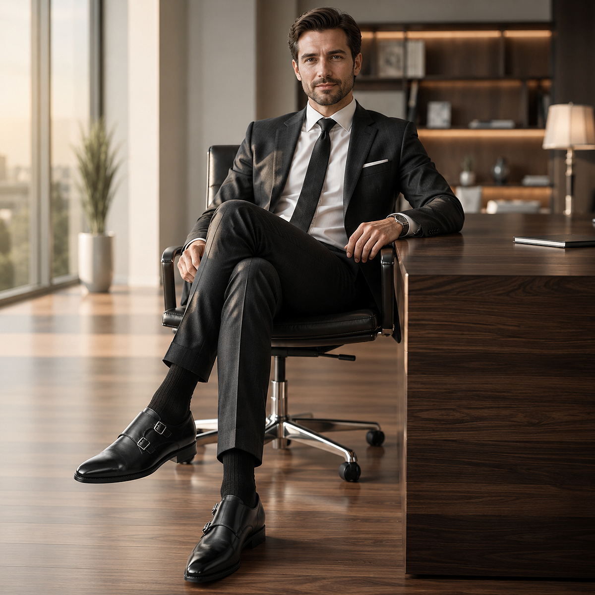Alt: " Premium Men's Monk Strap Oxford Dress Shoes product image – Acuvick " Premium Men's Monk Strap Oxford Executive Business Dress Shoes with a classic leather finish, elegant monk strap buckle, cushioned insole, breathable lining, and durable anti-slip outsole for professional office wear.