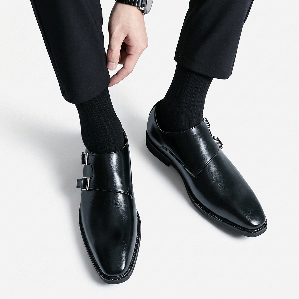 Alt: " Premium Men's Monk Strap Oxford Dress Shoes product image – Acuvick " Premium Men's Monk Strap Oxford Office Dress Shoes featuring a premium leather finish, classic monk strap buckle, cushioned insole, breathable lining, and anti-slip outsole for professional office wear.
