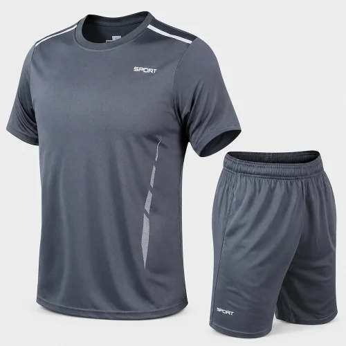 Alt: " Home product image – Acuvick " Premium Men's Quick-Dry Sports T-Shirt and Shorts Set Black Running Gym Activewear