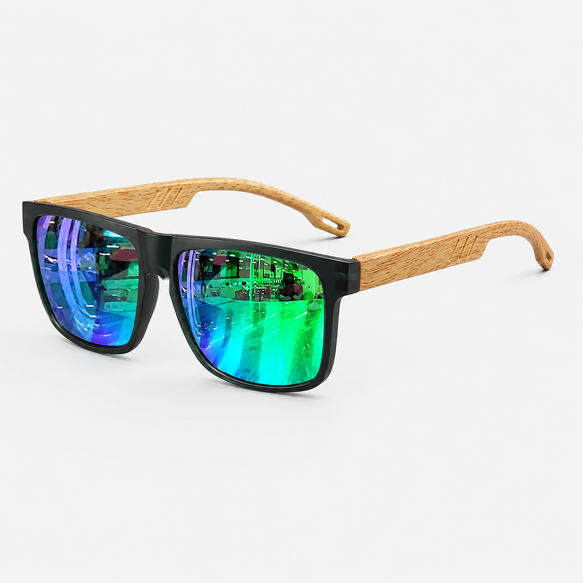 Alt: " Premium Square UV400 Sunglasses for Men & Women product image – Acuvick " Premium Square UV400 wood grain sunglasses in green with lightweight frame, UV400 protection, and stylish square design for men and women.