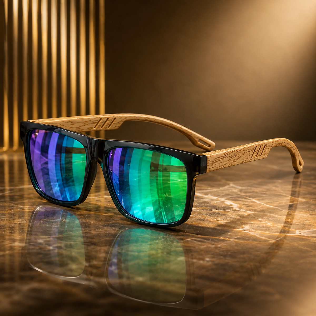 Alt: " Premium Square UV400 Sunglasses for Men & Women product image – Acuvick " Premium Square UV400 Wood Grain Fashion Sunglasses for travel featuring lightweight comfort, stylish square frames, and UV400 protection for holidays and outdoor adventures.