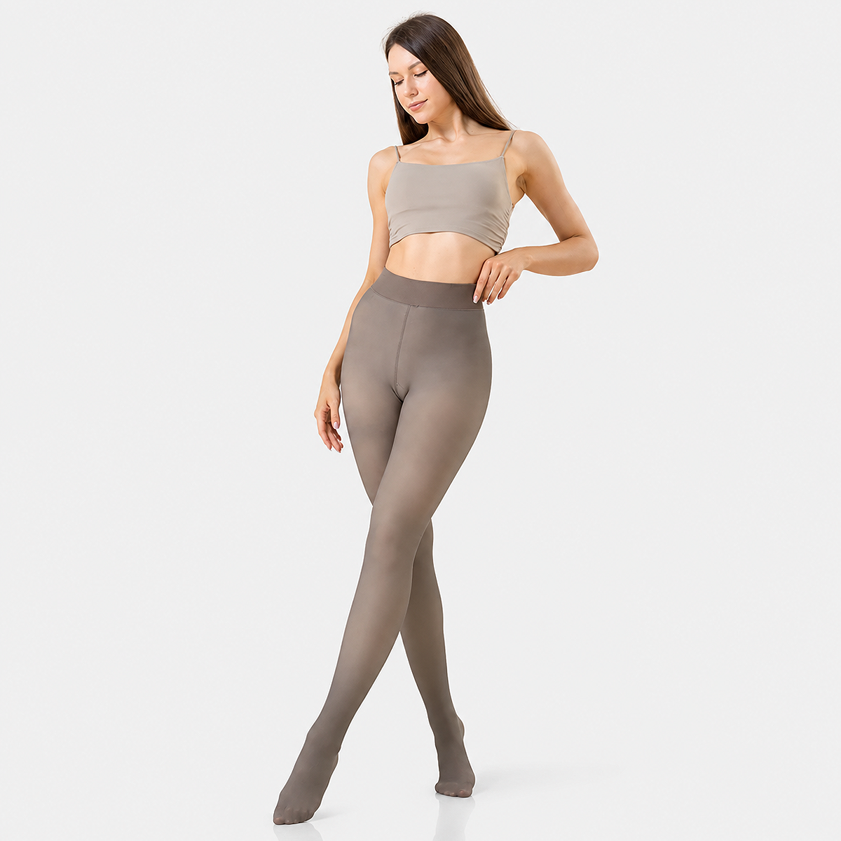 Women's Fleece Thermal Leggings and Tights for Winter in Coffee pantyhose style with soft fleece lining, stretch fit, and elegant warmth for cold weather.