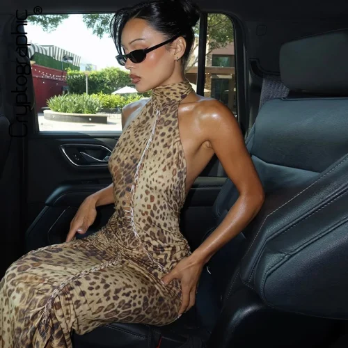 Women's Leopard Halter Bodycon Mini Dress