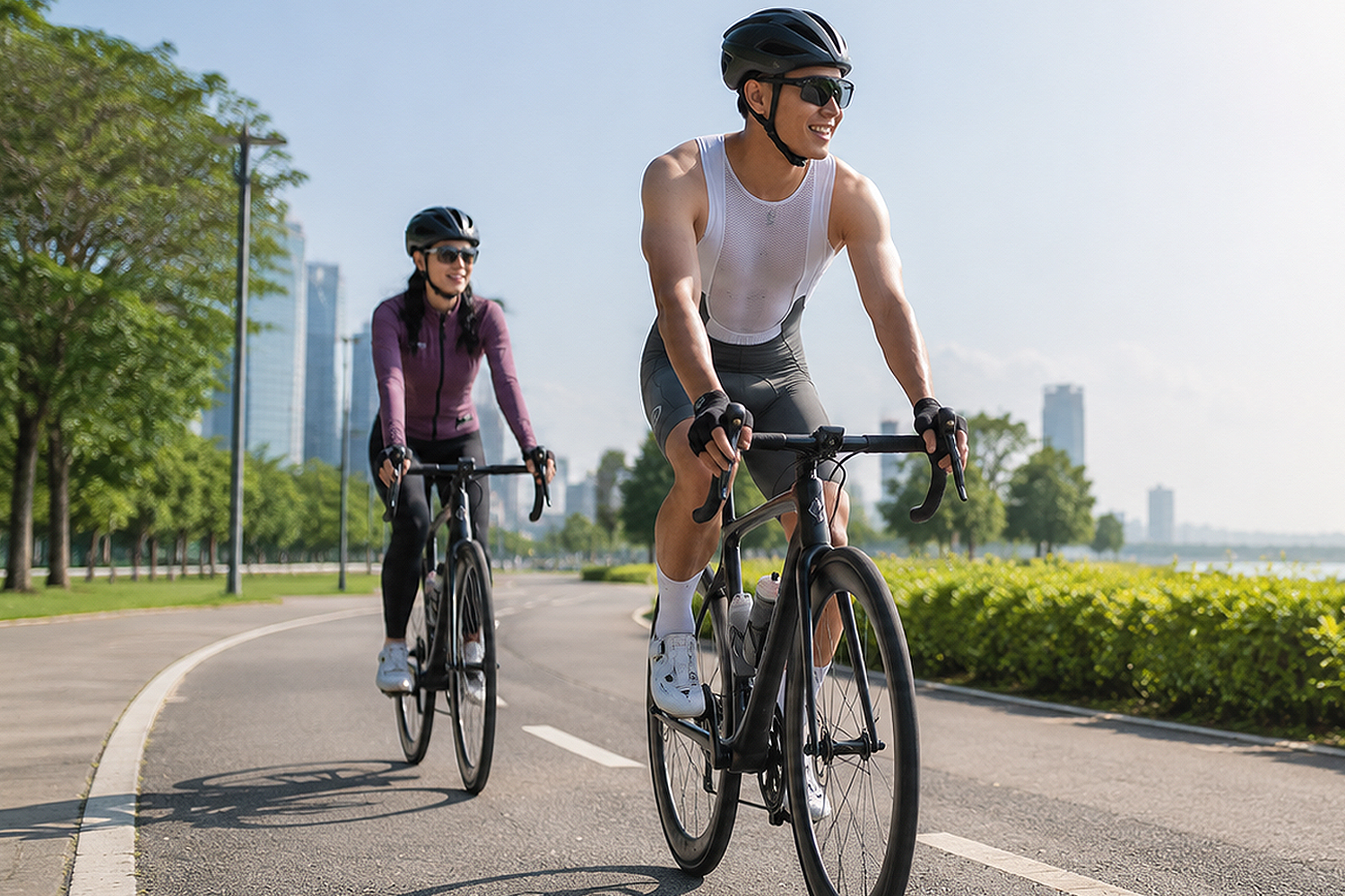 Cycling road bikes and cyclists riding outdoors