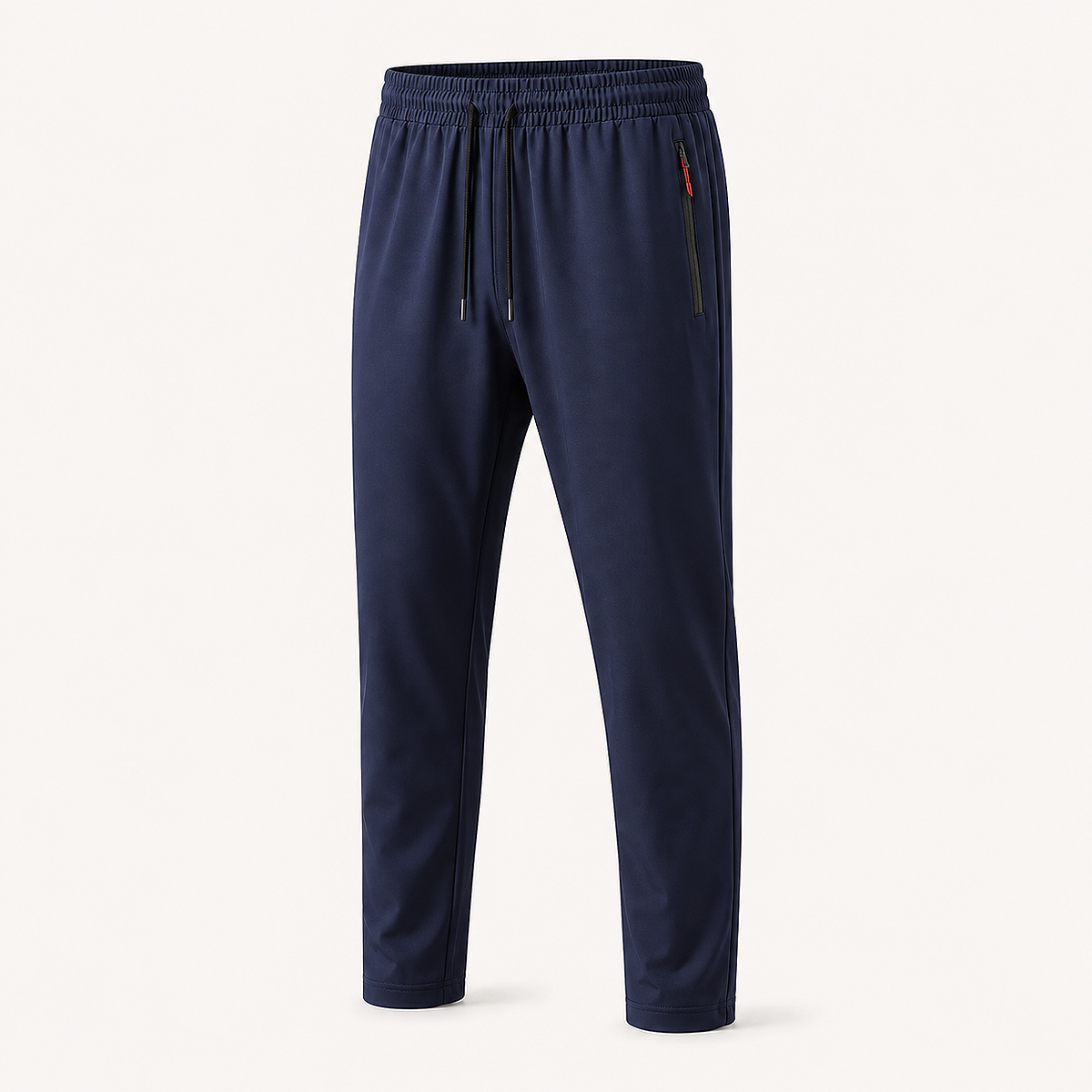 Men’s lightweight casual elastic waist trousers in dark blue shown against a clean white backdrop.