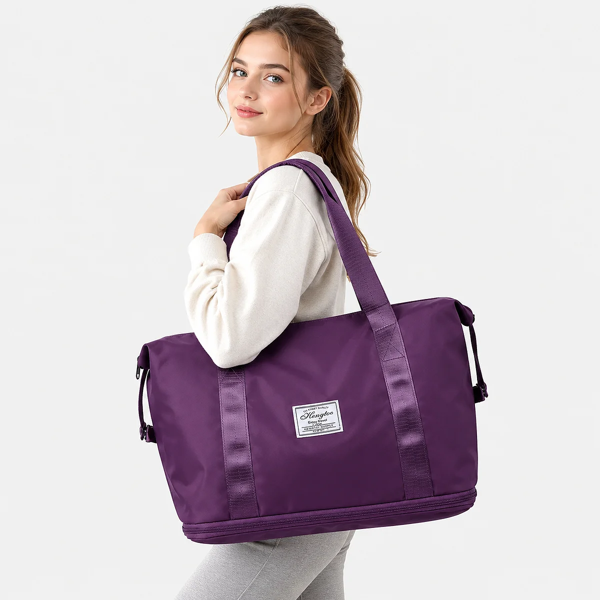 Red foldable waterproof travel duffel bag