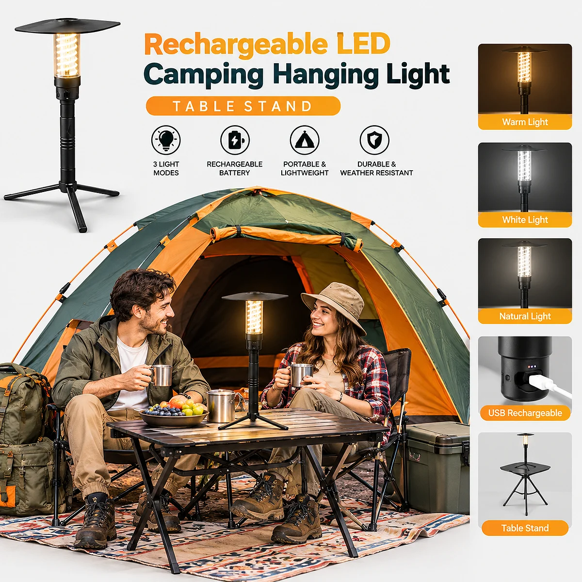 3000mAh black rechargeable LED camping hanging light