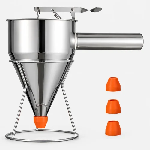 Stainless steel batter dispenser with rack for baking