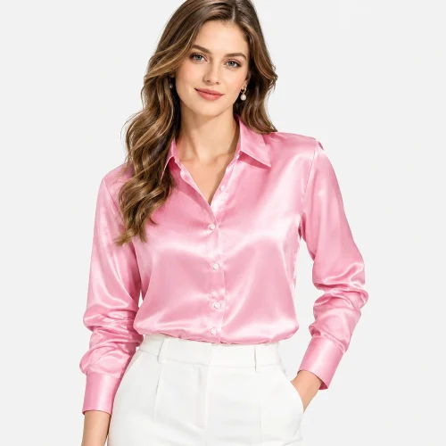 Women's Satin Button-Down Blouse