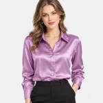 Women’s satin button-down blouse in purple