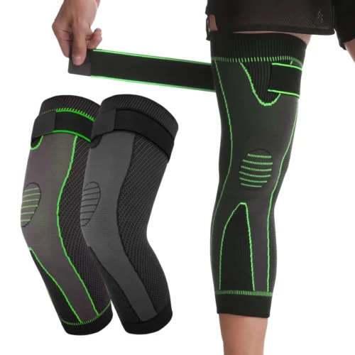 Alt: " Home product image – Acuvick " Long Knee Support Sleeve with Adjustable Strap