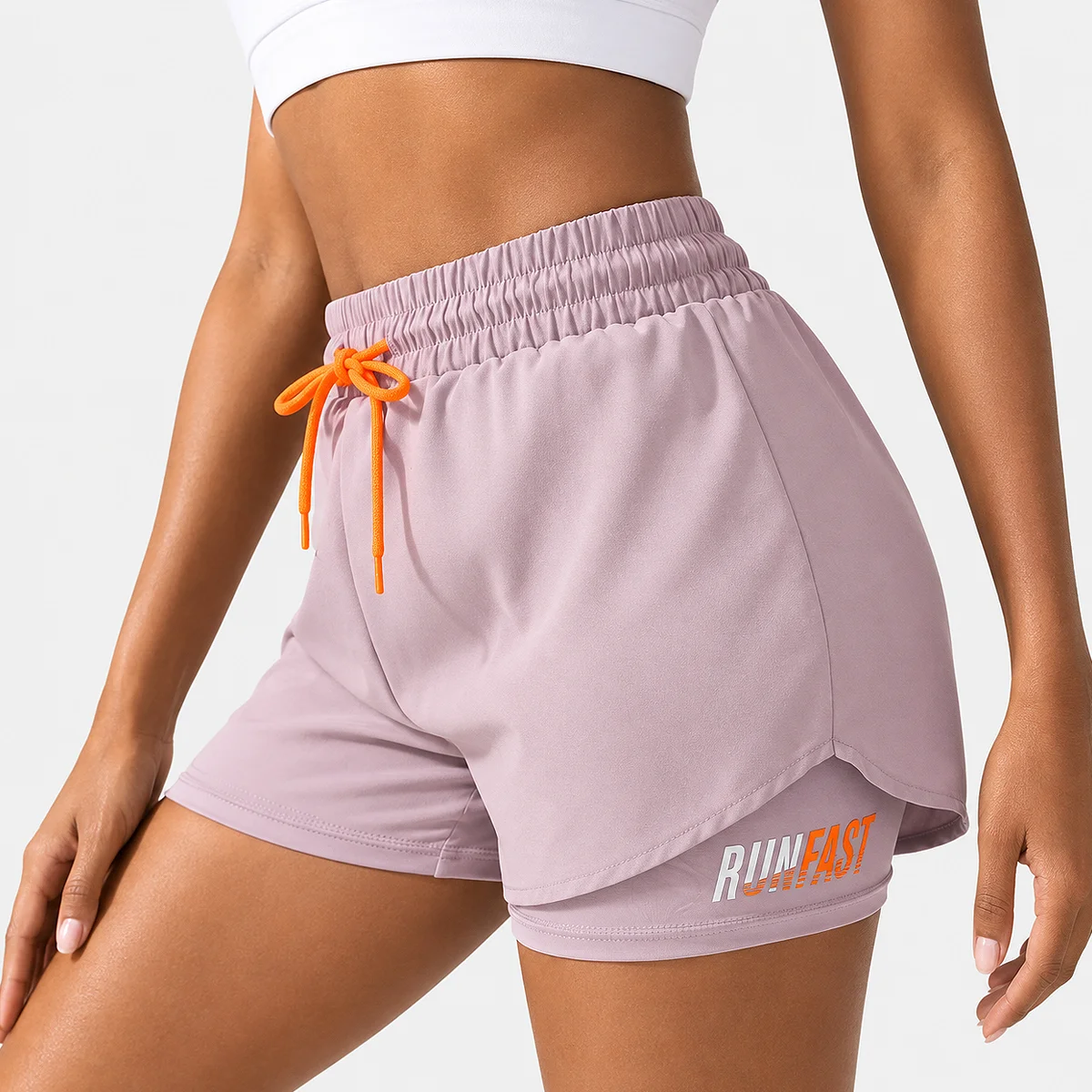 Alt: " Women’s High-Waisted Running Shorts product image – Acuvick " Women’s Purple high-waisted running shorts with compression liner