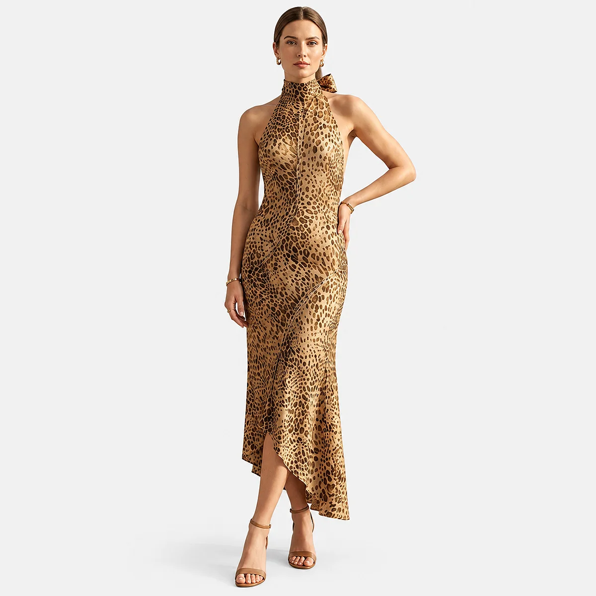 Women's leopard print halter bodycon mini dress