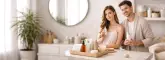 Everyday beauty and personal care products displayed in a clean, minimalist lifestyle setting