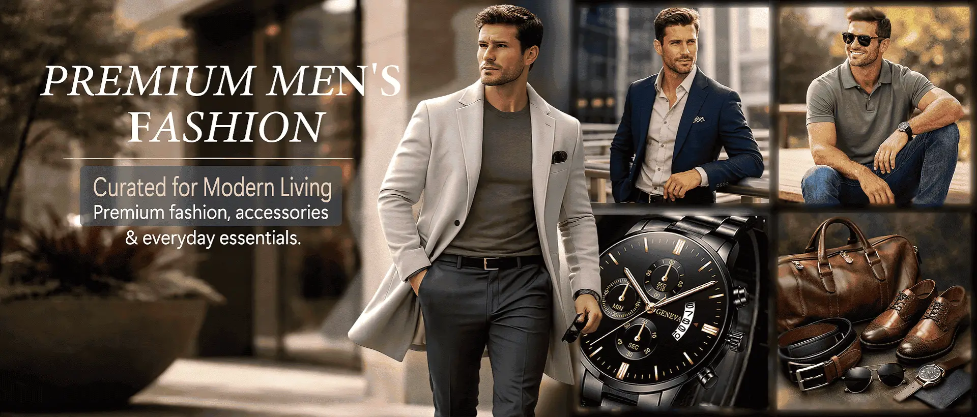 Premium fashion and accessories curated for modern living, featuring refined menswear in a contemporary setting